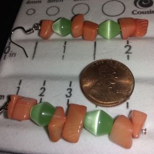 MARVELOUS!/ GREEN CAT EYE &PINK CORALS EARRINGS ❤️